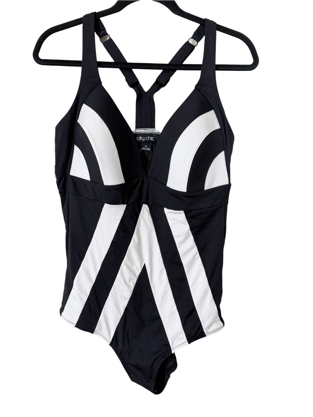 City Chic‎ Black White Geometric Colorblock One Piece Swimsuit Medium 18W New